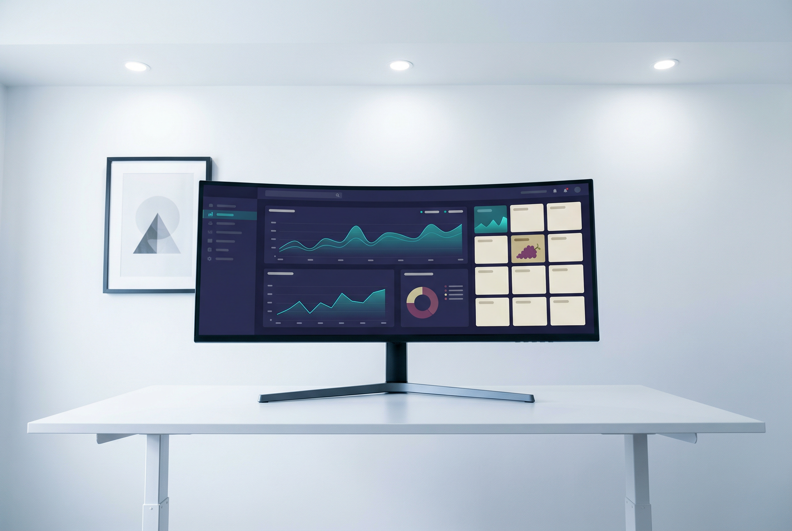 Genis monitorde kurumsal analitik dashboard arayuzu