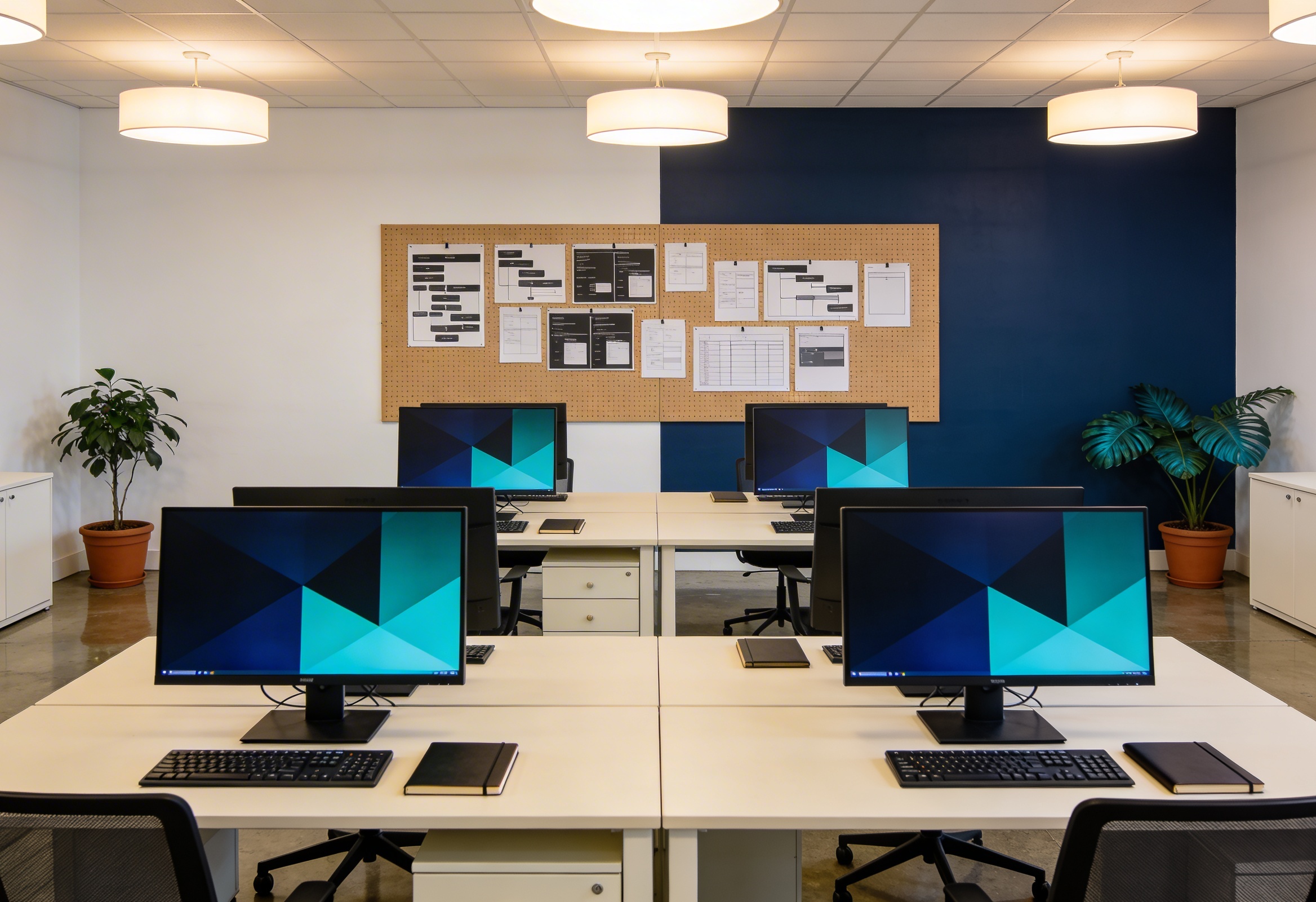 Modern tasarim studyosu acik ofis calisma alani